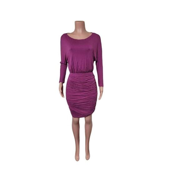 No Brand Dresses & Skirts - Women's mock neck midi long sleeve open back purple ruched dress M